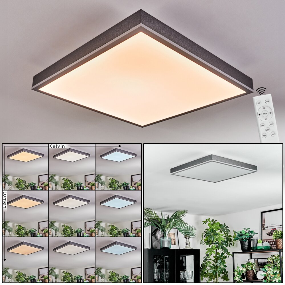 Salmi Plafonnier, Panel LED Gris, Argenté, 1 lumière, Télécommandes main product photo