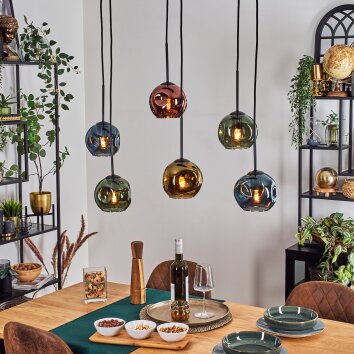Ripoll Suspension, Boule lumineuse, Suspension Bleu, Or, Vert, Cuivré, 6 lumières Ripoll Suspension, Boule lumineuse, Suspension Bleu, Or, Vert, Cuivré, 6 lumières