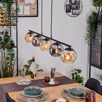 Ripoll Suspension, Boule lumineuse, Suspension Ambre, Fumé, 5 lumières