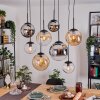 Gastor Suspension, Boule lumineuse, Suspension Ambre, Chrome, Clair, Fumé, 8 lumières