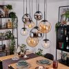 Gastor Suspension, Boule lumineuse, Suspension Ambre, Chrome, Clair, Fumé, 8 lumières