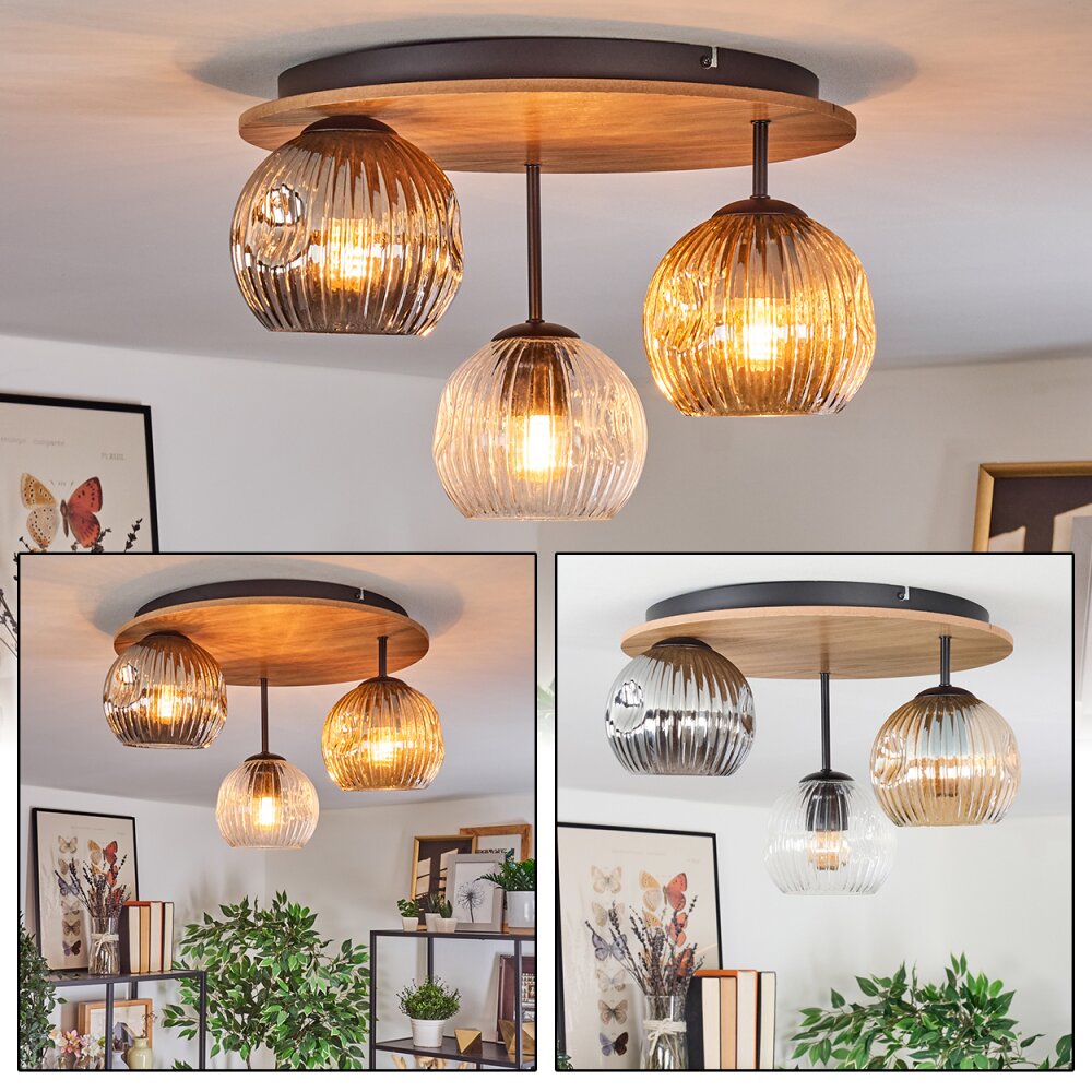 Ripoll Plafonnier, Boule lumineuse Brun, Couleur bois, Noir, 3 lumières main product photo