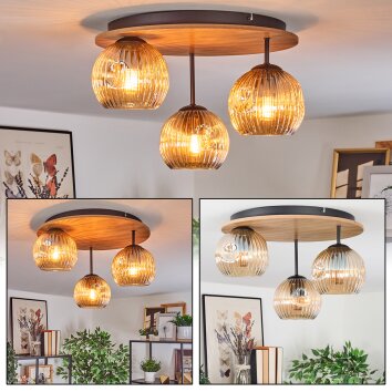 Ripoll Plafonnier, Boule lumineuse Brun, Couleur bois, Noir, 3 lumières Ripoll Plafonnier, Boule lumineuse Brun, Couleur bois, Noir, 3 lumières