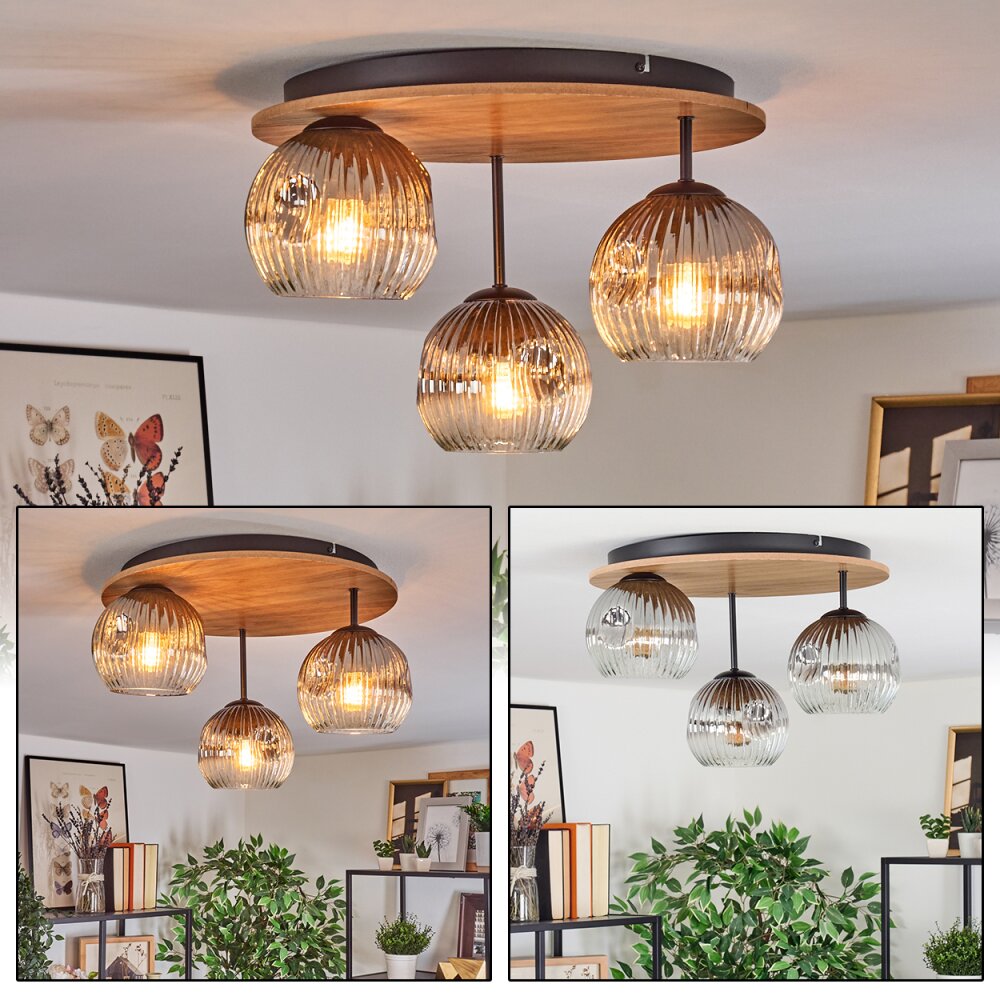 Ripoll Plafonnier, Boule lumineuse Brun, Couleur bois, Noir, 3 lumières main product photo