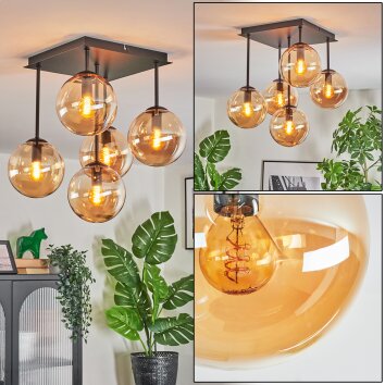 Gastor Plafonnier, Boule lumineuse Ambre, 5 lumières