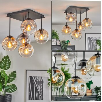 Ripoll Plafonnier, Boule lumineuse Ambre, Clair, Fumé, 5 lumières
