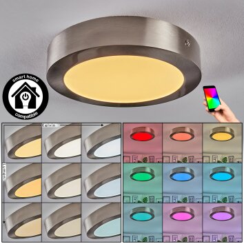 Omaro Plafonnier, Panel LED Nickel mat, 1 lumière, Changeur de couleurs
