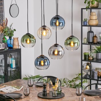 Koyoto Suspension, Boule lumineuse, Suspension Ambre, Bleu, Vert, Clair, Fumé, 6 lumières