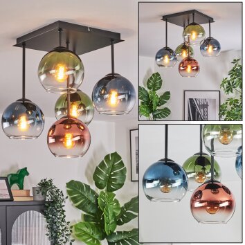 Koyoto Plafonnier, Boule lumineuse Bleu, Vert, Clair, Cuivré, 5 lumières