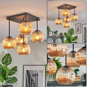 Ripoll Plafonnier, Boule lumineuse Ambre, 5 lumières