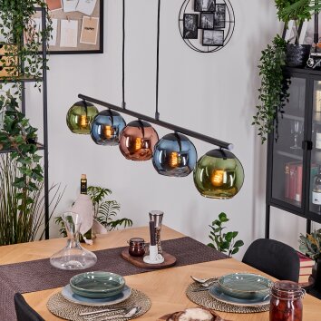 Koyoto Suspension, Boule lumineuse, Suspension Bleu, Vert, Cuivré, 5 lumières
