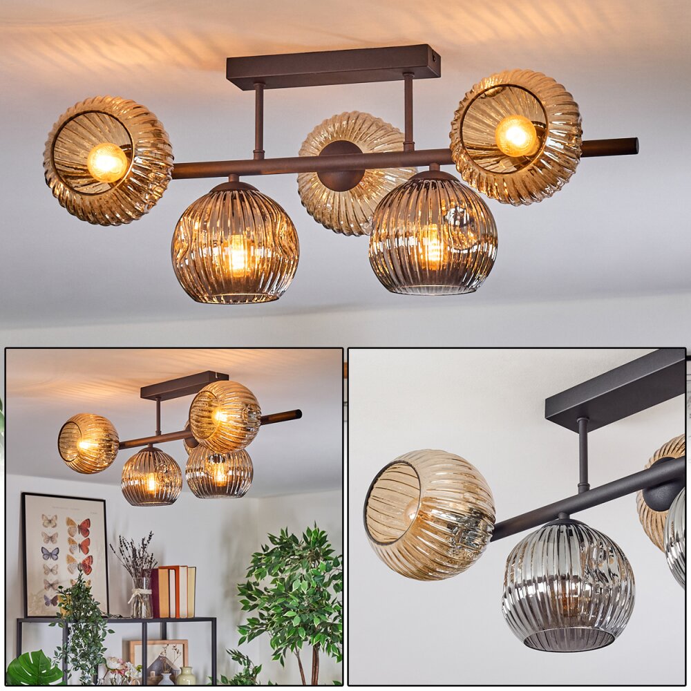 Ripoll Plafonnier, Boule lumineuse Ambre, Fumé, 5 lumières main product photo