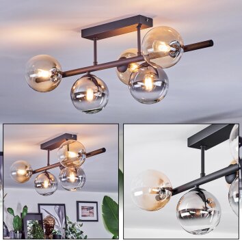 Chehalis Plafonnier, Boule lumineuse Ambre, Clair, Fumé, 5 lumières