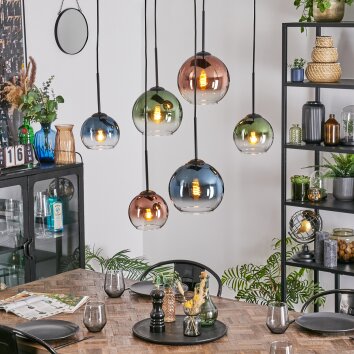 Koyoto Suspension, Boule lumineuse, Suspension Bleu, Vert, Clair, Cuivré, 6 lumières