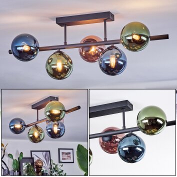 Chehalis Plafonnier, Boule lumineuse Bleu, Vert, Cuivré, 5 lumières