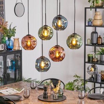 Ripoll Suspension, Boule lumineuse, Suspension Bleu, Vert, Cuivré, 6 lumières