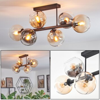 Koyoto Plafonnier, Boule lumineuse Ambre, Clair, Fumé, 6 lumières