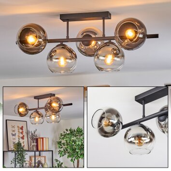 Koyoto Plafonnier, Boule lumineuse Chrome, Clair, Fumé, 5 lumières Koyoto Plafonnier, Boule lumineuse Chrome, Clair, Fumé, 5 lumières