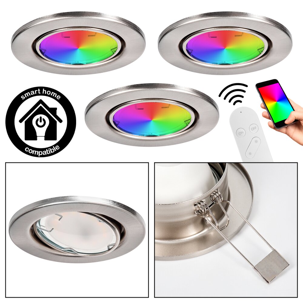 Osran Spot encastrable au plafond, Spot de plafond, Spot encastrable LED Nickel mat, 3 lumières, Télécommandes main product photo