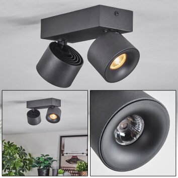 Narel Plafonnier, Spot de plafond LED Noir, 2 lumières