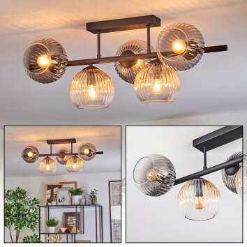 Koyoto Plafonnier, Boule lumineuse Ambre, Clair, Fumé, 5 lumières