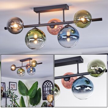 Chehalis Plafonnier, Boule lumineuse Bleu, Vert, Clair, Cuivré, 5 lumières