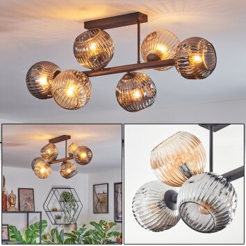 Ripoll Plafonnier, Boule lumineuse Ambre, Fumé, 6 lumières Ripoll Plafonnier, Boule lumineuse Ambre, Fumé, 6 lumières
