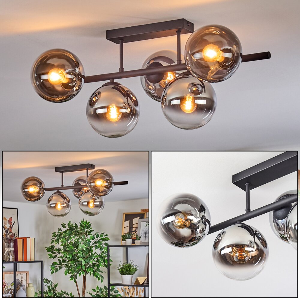 Gastor Plafonnier, Boule lumineuse Chrome, Clair, Fumé, 5 lumières main product photo