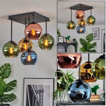 Koyoto Plafonnier, Boule lumineuse 37 cm Bleu, Or, Vert, Cuivré, 5 lumières Koyoto Plafonnier, Boule lumineuse 37 cm Bleu, Or, Vert, Cuivré, 5 lumières