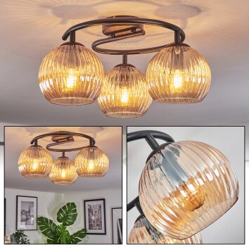 Koyoto Plafonnier, Boule lumineuse 37 cm Ambre, 3 lumières Koyoto Plafonnier, Boule lumineuse 37 cm Ambre, 3 lumières
