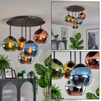 Koyoto Plafonnier, Boule lumineuse 45 cm Bleu, Chrome, Or, Vert, Cuivré, Fumé, 5 lumières