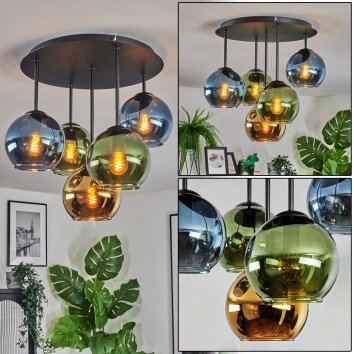 Koyoto Plafonnier, Boule lumineuse 45 cm Bleu, Or, Vert, 5 lumières Koyoto Plafonnier, Boule lumineuse 45 cm Bleu, Or, Vert, 5 lumières