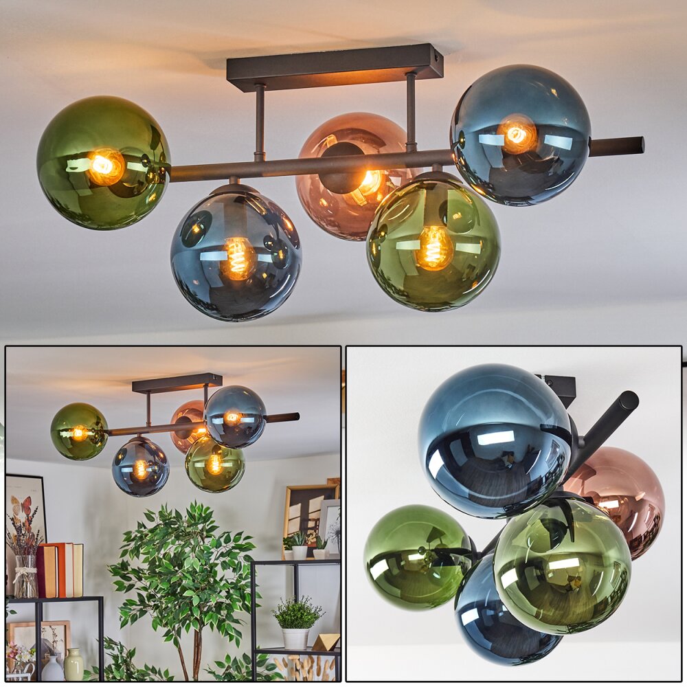 Gastor Plafonnier, Boule lumineuse Bleu, Vert, Cuivré, 5 lumières main product photo