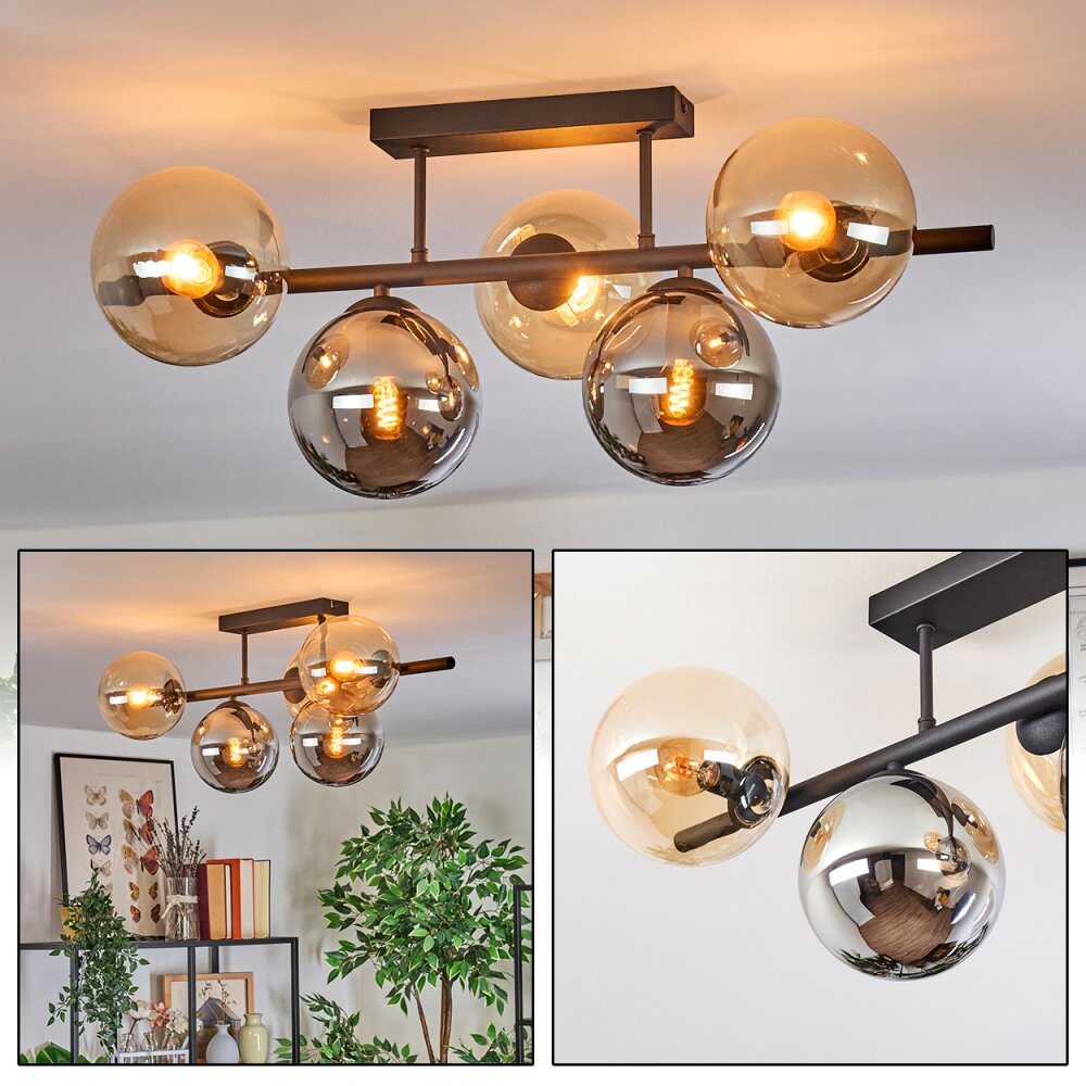 Gastor Plafonnier, Boule lumineuse Ambre, Fumé, 5 lumières main product photo
