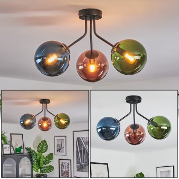 Gastor Plafonnier, Boule lumineuse Bleu, Vert, Cuivré, 3 lumières Gastor Plafonnier, Boule lumineuse Bleu, Vert, Cuivré, 3 lumières