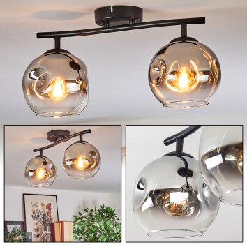 Ripoll Plafonnier, Boule lumineuse Chrome, Clair, Fumé, 2 lumières