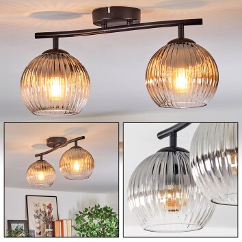 Koyoto Plafonnier, Boule lumineuse Clair, Fumé, 2 lumières Koyoto Plafonnier, Boule lumineuse Clair, Fumé, 2 lumières