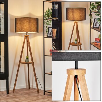 Flemming Lampadaire Bois foncé, Noir, 1 lumière
