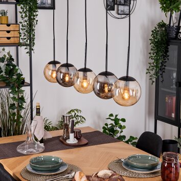 Gastor Suspension, Boule lumineuse, Suspension Ambre, Fumé, 5 lumières