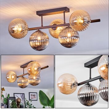 Chehalis Plafonnier, Boule lumineuse Ambre, Fumé, 5 lumières
