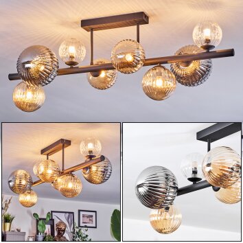 Chehalis Plafonnier, Boule lumineuse Ambre, Clair, Fumé, 8 lumières