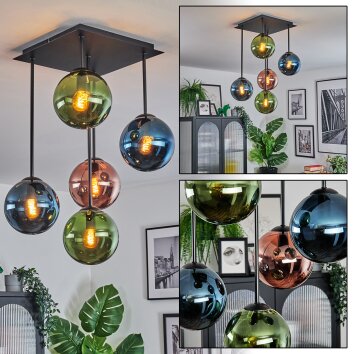 Gastor Plafonnier, Boule lumineuse Bleu, Vert, Cuivré, 5 lumières