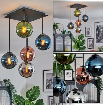 Gastor Plafonnier, Boule lumineuse Bleu, Chrome, Vert, Cuivré, Fumé, 5 lumières