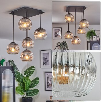 Ripoll Plafonnier, Boule lumineuse Chrome, Clair, Fumé, 5 lumières
