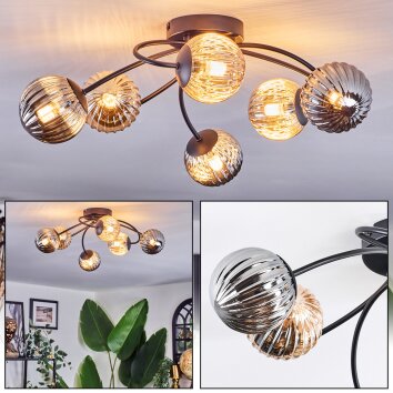 Chehalis Plafonnier, Boule lumineuse Ambre, Fumé, 6 lumières
