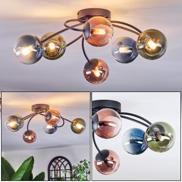 Chehalis Plafonnier, Boule lumineuse 56 cm Bleu, Vert, Clair, Cuivré, 6 lumières