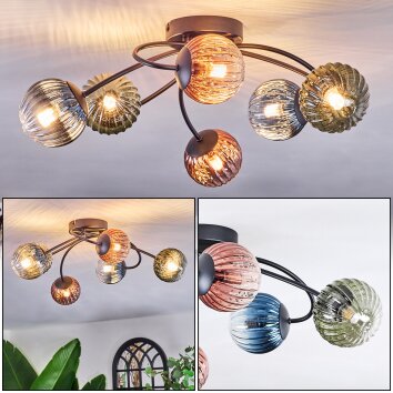 Chehalis Plafonnier, Boule lumineuse 56 cm Bleu, Vert, Clair, Cuivré, 6 lumières