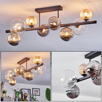 Chehalis Plafonnier, Boule lumineuse Ambre, Clair, Fumé, 8 lumières