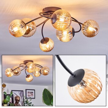 Chehalis Plafonnier, Boule lumineuse 56 cm Ambre, 6 lumières