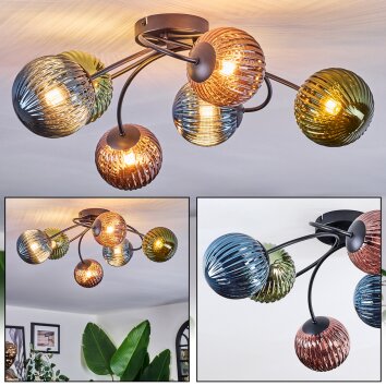 Chehalis Plafonnier, Boule lumineuse 58 cm Bleu, Vert, Cuivré, 6 lumières